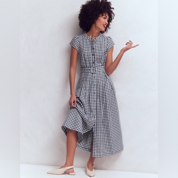 Boden Dresses & Skirts - NWT Boden Arabella Linen Blend Dress in Navy Gingham